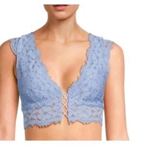 Free People‎ In the Clouds Longline Lace Bralette Cornflower Blue Size M